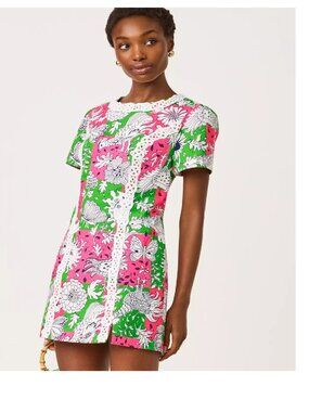 NWT Lilly Pulitzer Pink Green Floral Patchwork Salem Romper Dress Chicken Check